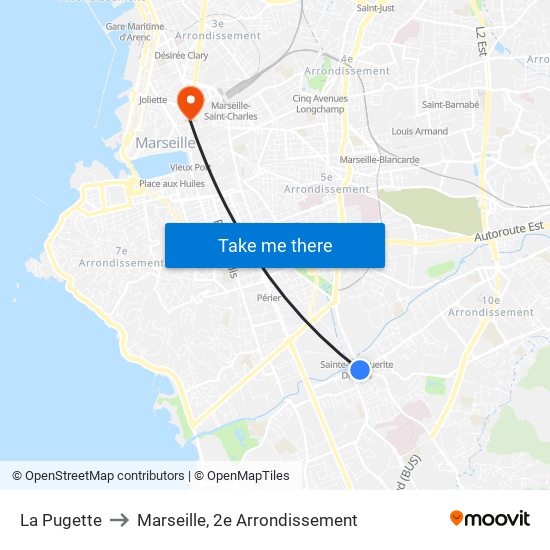 La Pugette to Marseille, 2e Arrondissement map