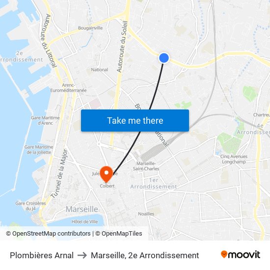 Plombières Arnal to Marseille, 2e Arrondissement map