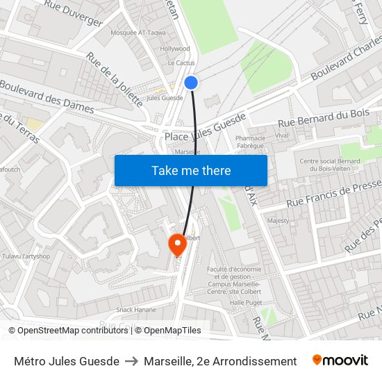 Métro Jules Guesde to Marseille, 2e Arrondissement map