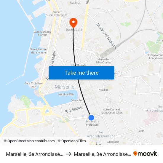 Marseille, 6e Arrondissement to Marseille, 3e Arrondissement map
