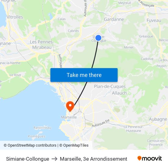 Simiane-Collongue to Marseille, 3e Arrondissement map