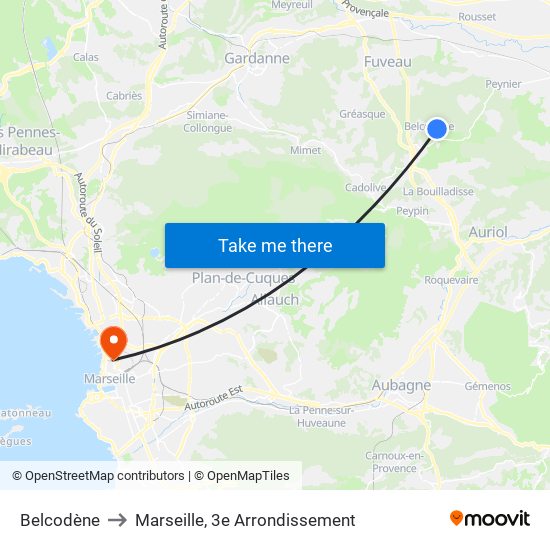 Belcodène to Marseille, 3e Arrondissement map