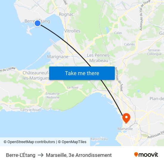Berre-L'Étang to Marseille, 3e Arrondissement map