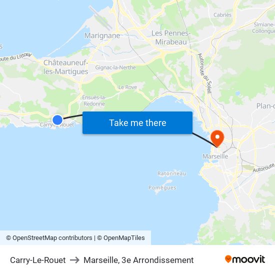 Carry-Le-Rouet to Marseille, 3e Arrondissement map