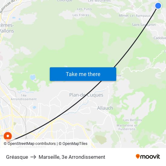 Gréasque to Marseille, 3e Arrondissement map