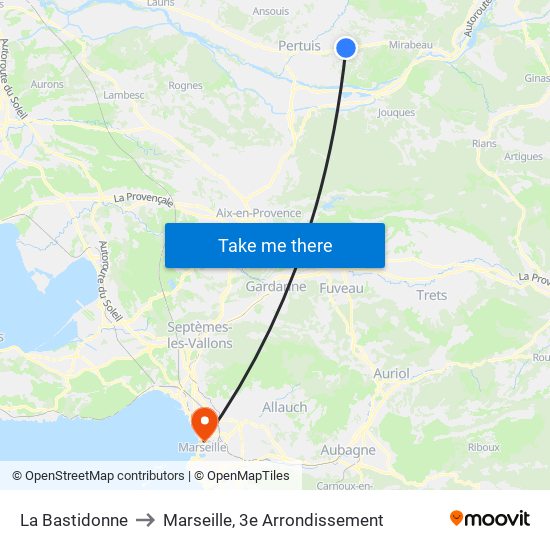 La Bastidonne to Marseille, 3e Arrondissement map