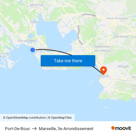 Port-De-Bouc to Marseille, 3e Arrondissement map