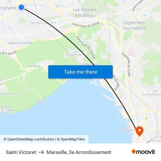 Saint-Victoret to Marseille, 3e Arrondissement map