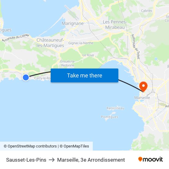 Sausset-Les-Pins to Marseille, 3e Arrondissement map