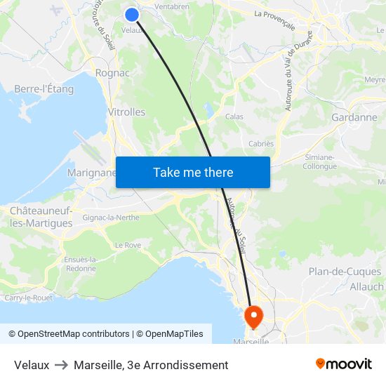 Velaux to Marseille, 3e Arrondissement map