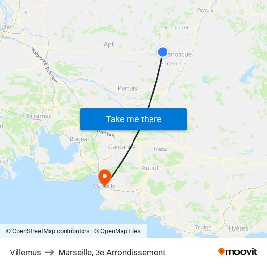 Villemus to Marseille, 3e Arrondissement map