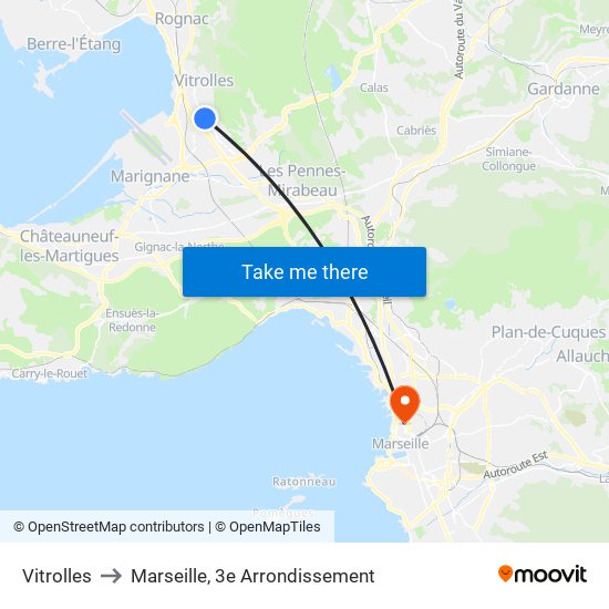 Vitrolles to Marseille, 3e Arrondissement map