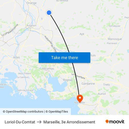 Loriol-Du-Comtat to Marseille, 3e Arrondissement map