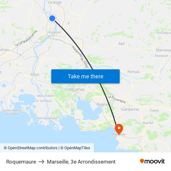 Roquemaure to Marseille, 3e Arrondissement map