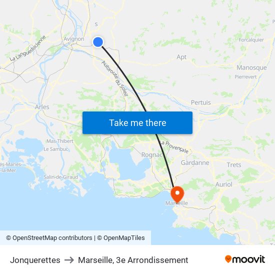 Jonquerettes to Marseille, 3e Arrondissement map