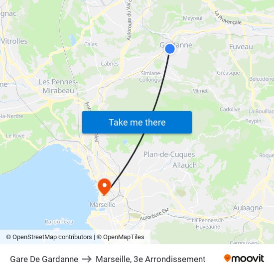 Gare De Gardanne to Marseille, 3e Arrondissement map
