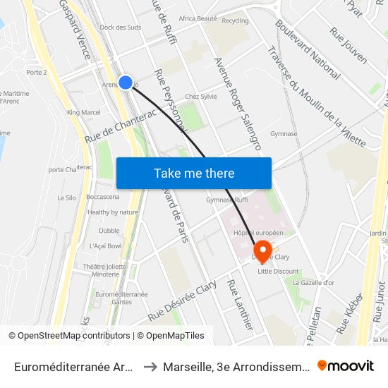 Euroméditerranée Arenc to Marseille, 3e Arrondissement map