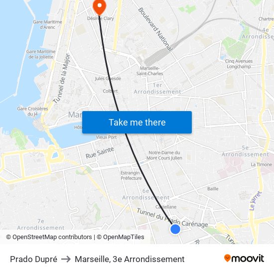 Prado Dupré to Marseille, 3e Arrondissement map