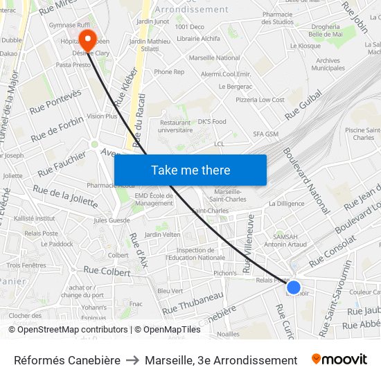 Réformés Canebière to Marseille, 3e Arrondissement map