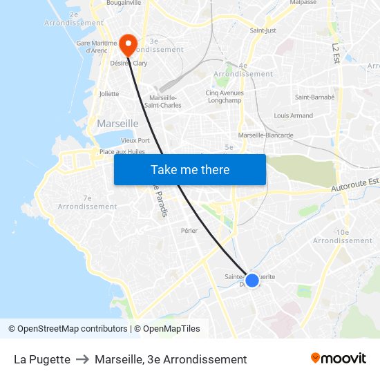 La Pugette to Marseille, 3e Arrondissement map