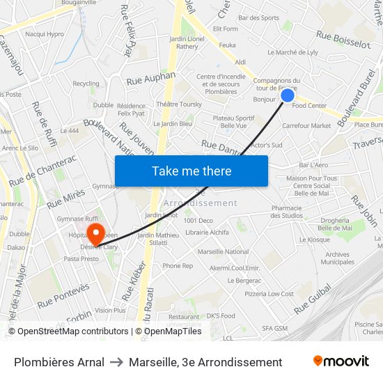 Plombières Arnal to Marseille, 3e Arrondissement map