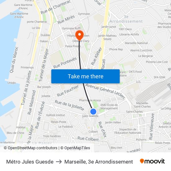 Métro Jules Guesde to Marseille, 3e Arrondissement map
