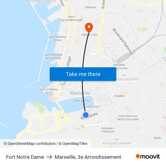 Fort Notre Dame to Marseille, 3e Arrondissement map