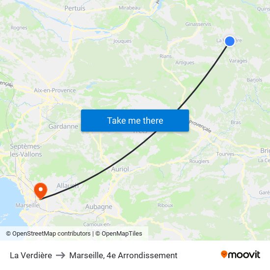 La Verdière to Marseille, 4e Arrondissement map
