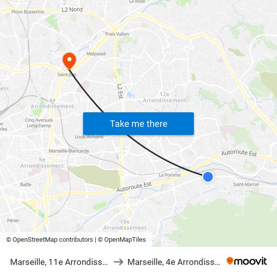 Marseille, 11e Arrondissement to Marseille, 4e Arrondissement map