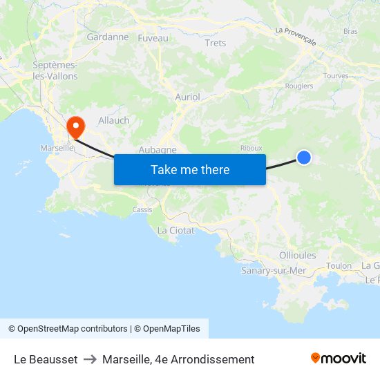 Le Beausset to Marseille, 4e Arrondissement map