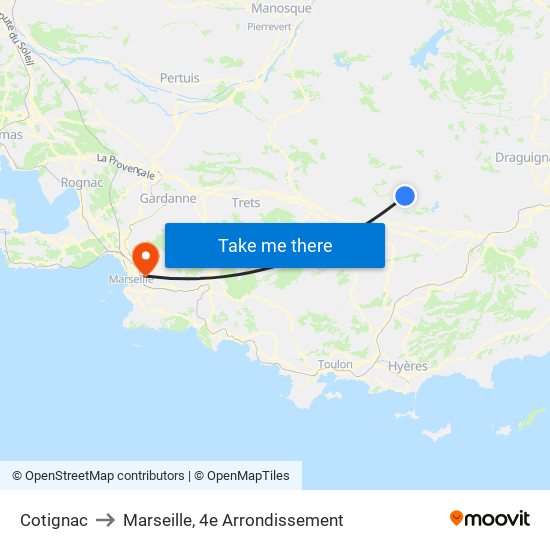 Cotignac to Marseille, 4e Arrondissement map