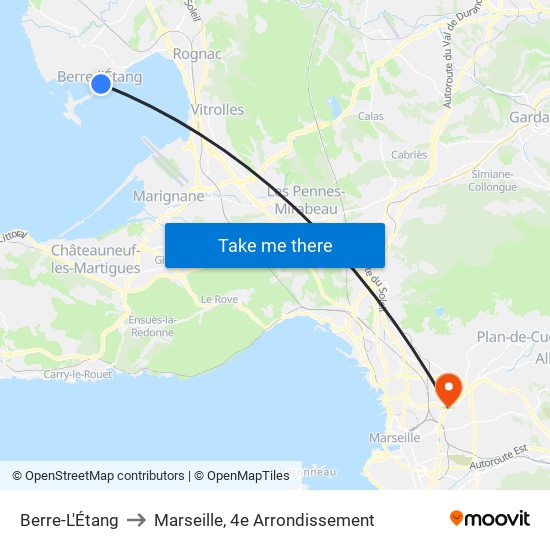 Berre-L'Étang to Marseille, 4e Arrondissement map