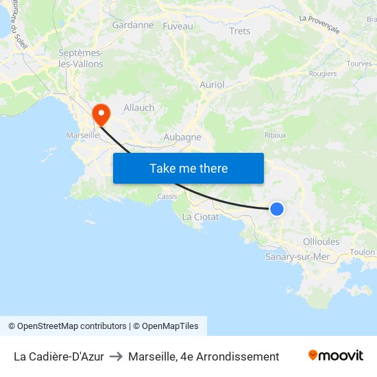 La Cadière-D'Azur to Marseille, 4e Arrondissement map