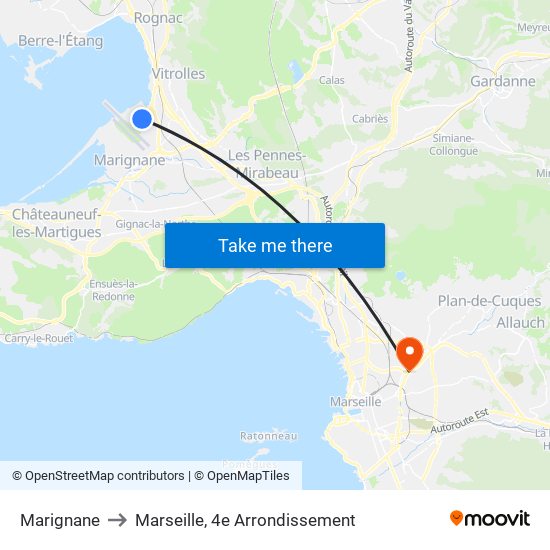 Marignane to Marseille, 4e Arrondissement map