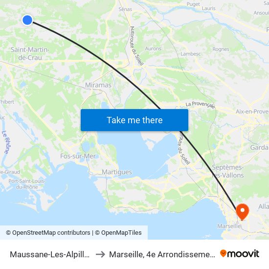 Maussane-Les-Alpilles to Marseille, 4e Arrondissement map