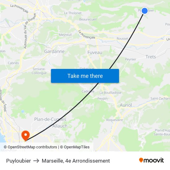 Puyloubier to Marseille, 4e Arrondissement map