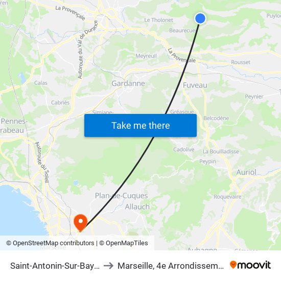 Saint-Antonin-Sur-Bayon to Marseille, 4e Arrondissement map