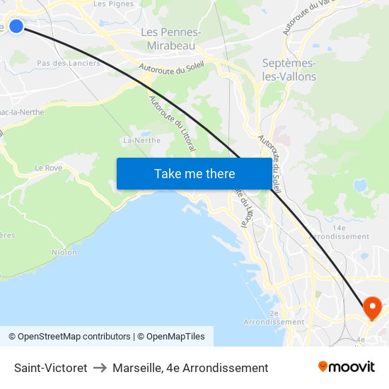 Saint-Victoret to Marseille, 4e Arrondissement map