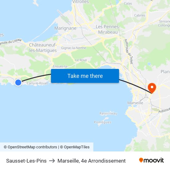 Sausset-Les-Pins to Marseille, 4e Arrondissement map