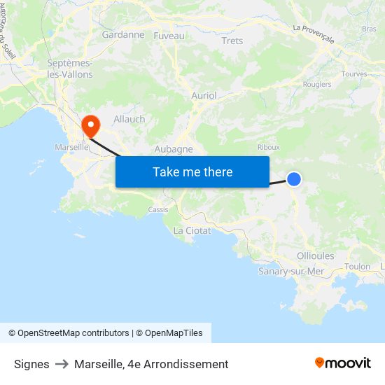 Signes to Marseille, 4e Arrondissement map
