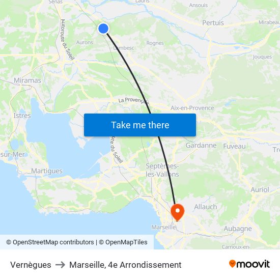 Vernègues to Marseille, 4e Arrondissement map