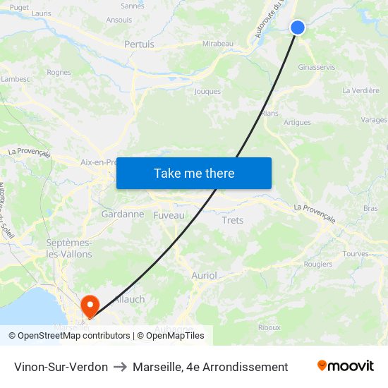 Vinon-Sur-Verdon to Marseille, 4e Arrondissement map