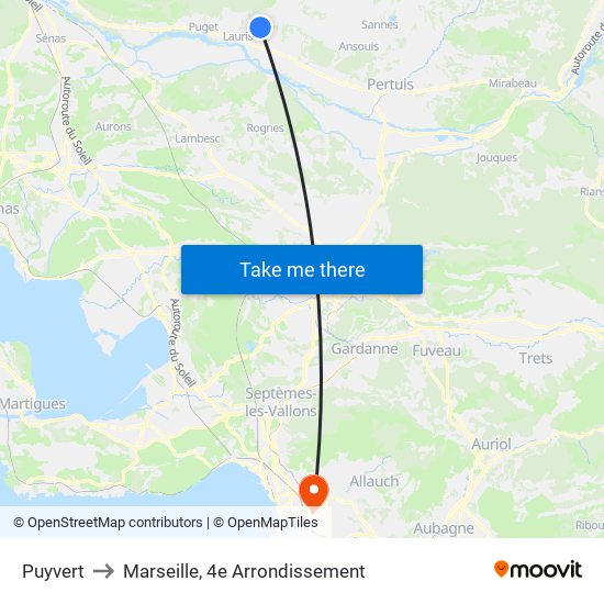 Puyvert to Marseille, 4e Arrondissement map