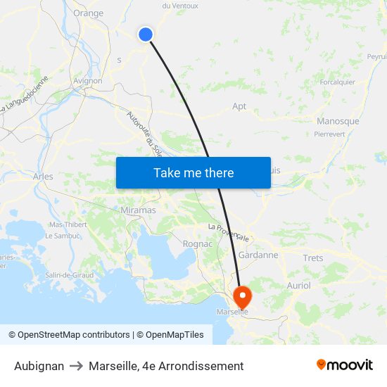 Aubignan to Marseille, 4e Arrondissement map