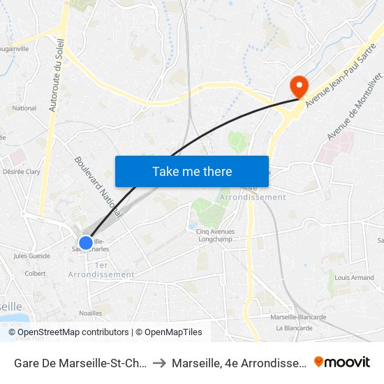 Gare De Marseille-St-Charles to Marseille, 4e Arrondissement map