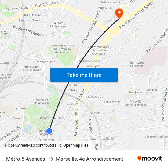 Métro 5 Avenues to Marseille, 4e Arrondissement map