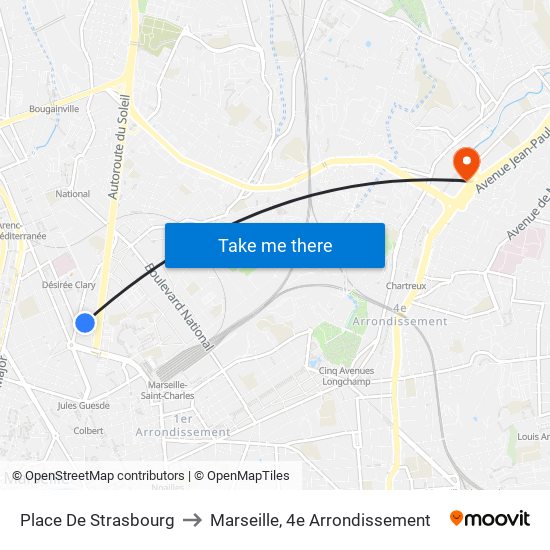 Place De Strasbourg to Marseille, 4e Arrondissement map