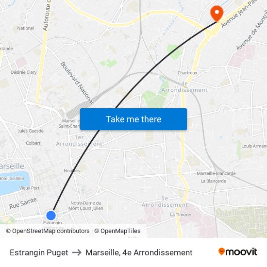 Estrangin Puget to Marseille, 4e Arrondissement map