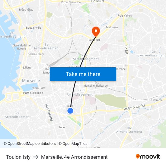 Toulon Isly to Marseille, 4e Arrondissement map