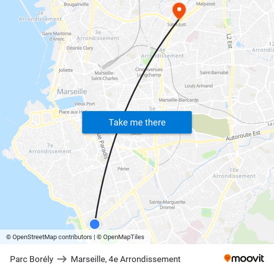 Parc Borély to Marseille, 4e Arrondissement map